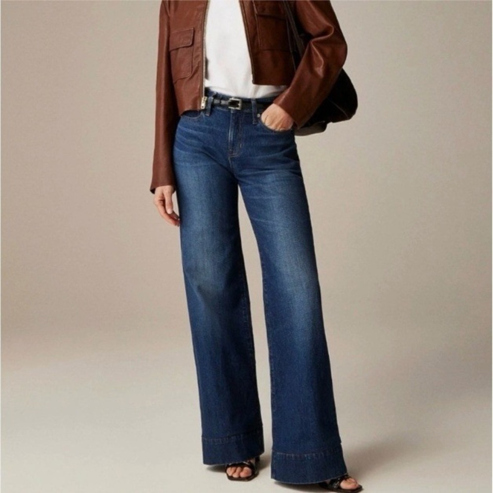 J. Crew '96 Denim Trouser‎ Wide Leg Jeans High Rise Blue Jeans Size 32 38x32 NWT